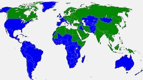 Карта мира синезеленая